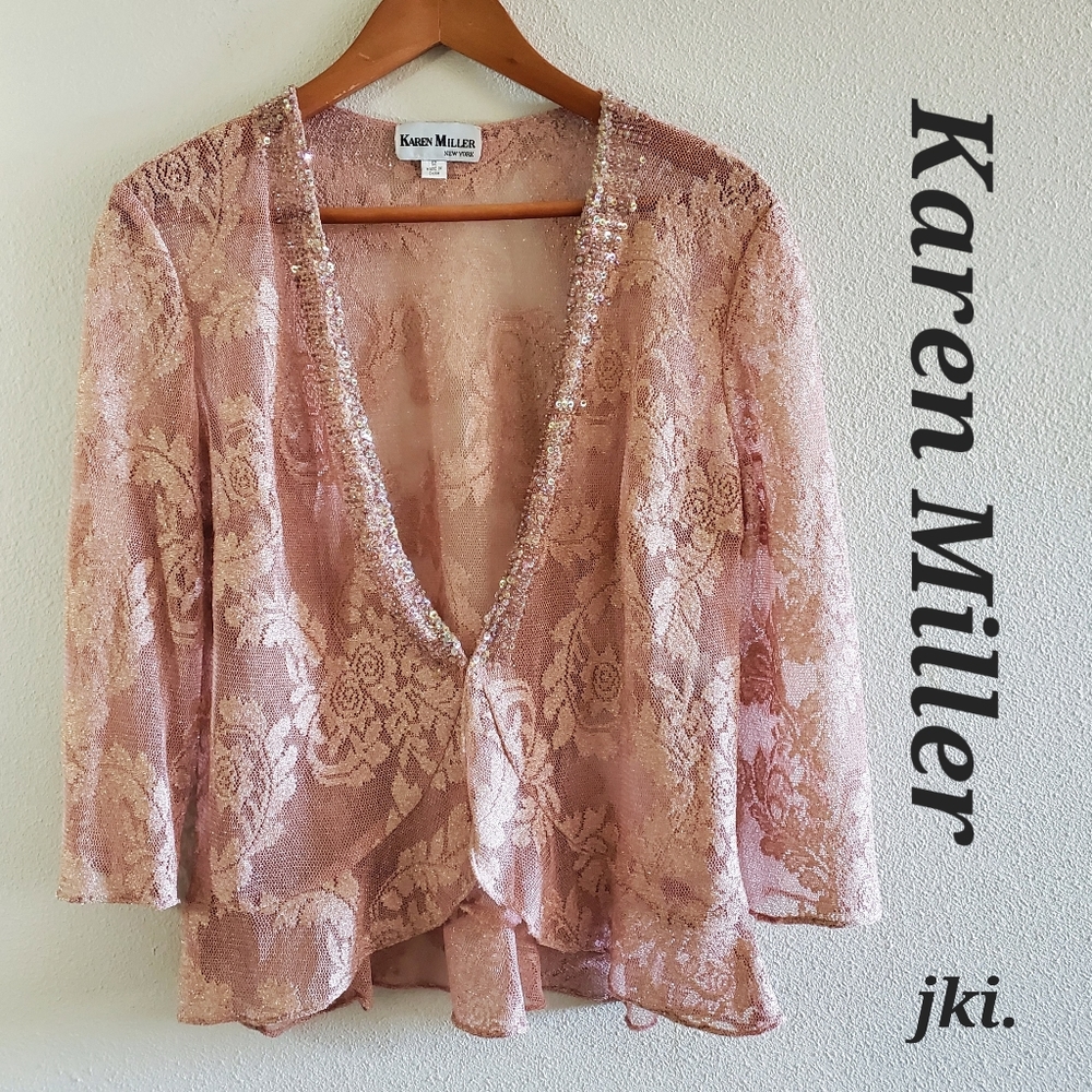 Karen Miller Knit-Lace Longsleeve Blouse Dusty Rose